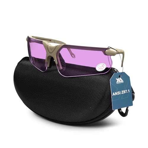 xaegistac Shooting Glasses with Case-Safety Glasses Anti Fog | Z87.1 Certificated Impact Resistance Safety Glasses for Hunting Shooting Sports - color: Purple Lens Khaki Frame