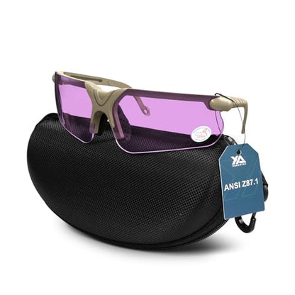 xaegistac Shooting Glasses with Case-Safety Glasses Anti Fog | Z87.1 Certificated Impact Resistance Safety Glasses for Hunting Shooting Sports - color: Purple Lens Khaki Frame