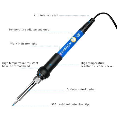 Soldering Iron Kit, 21-in-1 with Adjustable Temperature, 5 Soldering Tips, 60W Soldering Iron, Solder Wire, Desoldering Pump, Stand - A Welding for Electronic Hobbyist DIY with 110V US Plug - color: Light Blue