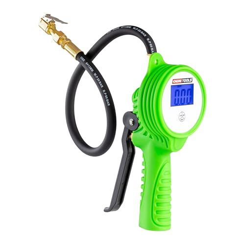OEMTOOLS 24412 Digital Tire Inflator with Tire Pressure Gauge, Digital LCD Display, 0 to 175 PSI Air Pressure Gauge for Tires with 21” Hose and Clip-On Air Chuck | 0-175 PSI Measuring Range, 21” Hose and Clip-On Air Chuck, Oil Resistant Anti-Shock Rubber