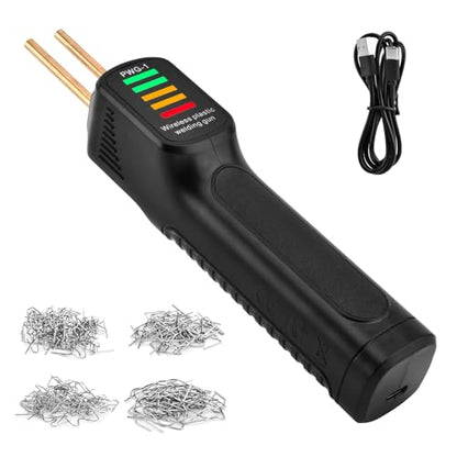 Cordless Plastic Welder, Portable Plastic Welding Kit USB-C Charging, 200pcs Hot Plastics Stapler, Plastics Soldering Kit with LED Light(balck)