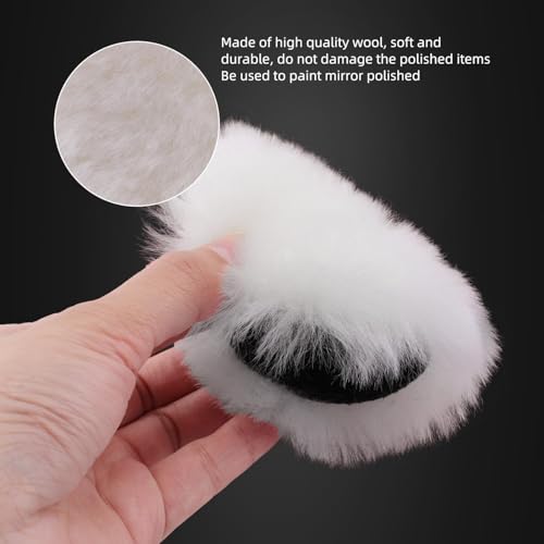 Wool Buffing Polishing Pad, SPTA 3 Inch (75mm) Lambwool Wool Buffing polishing Pads With Pad Clean Tool, 6 Pcs Kit with Hook & Loop 5/8"-11 Thread Drill Adapter for Car Polishing and Buffing QA0798SET - size: 80mm Sets