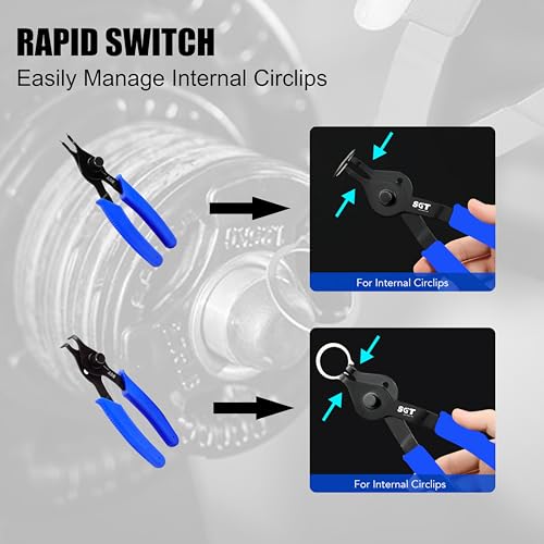 SGT 10 Pc Snap Ring Pliers Set,Heavy Duty Snap Ring and Circlip Removal Tool with Bent & Straight Pliers, Hook Pick,Internal & External Circlip Pliers Set with Storage Case & Gloves - color: Black