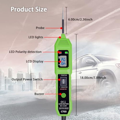 CT03 Power Circuit Tester, 6-24V DC Test Light Short Circuit, Automotive Component Electrical Polarity Identify Continuity Tester, Overload Protection - color: Green