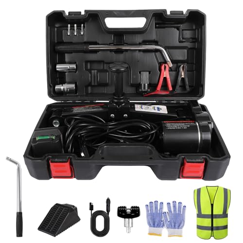 EFFIROSO Premium 10 in 1 Electric Scissor Jack Enhanced Safety 3 Ton Car Jack Kit Automatic 12V Tire Repair Kit for Sedans SUV Tire Replacement - color: black