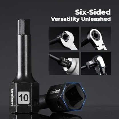 toolant 1/2" drive impact hex bit socket set 24PCS,Hex Drive, SAE/Metric, 1/4"-3/4",6mm-19mm, S2 Steel Air Drive Allen Socket set,Impact Grade，Anti-Roll Design - size: 1/2" drive - 6mm-19mm - 24 PCS