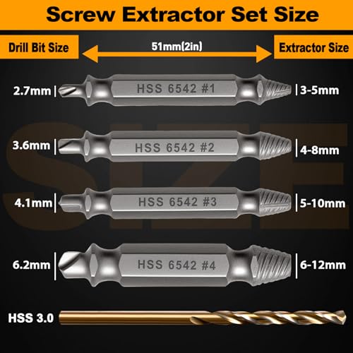 5PCS Damaged Screw Extractor Set, Upgraded Model HSS 6542, Hardness is 63-65HRC, Screw Grab Screw Removal Tool, General bit Set Double Ended for Damaged Broken Stripped Screws - style: 5PCS