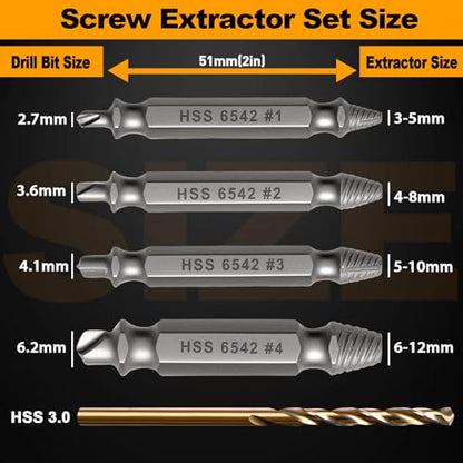 5PCS Damaged Screw Extractor Set, Upgraded Model HSS 6542, Hardness is 63-65HRC, Screw Grab Screw Removal Tool, General bit Set Double Ended for Damaged Broken Stripped Screws - style: 5PCS