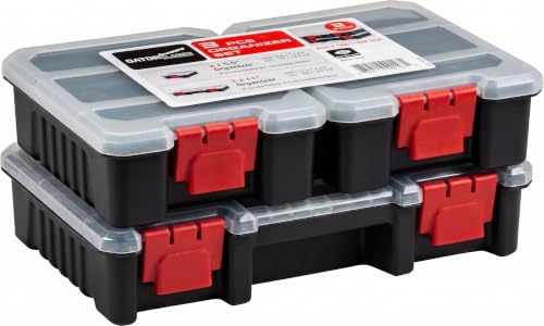 3-Pack Organizer Set – Small Parts Storage Boxes with Removable Dividers – 1 Medium & 2 Mini Hardware Cases for Screws, Bolts, Crafts – Durable Nylon Toolbox for Garage or Travel Use - color: e. 3pcs Set - 1 Medium, 2 Small Organizers