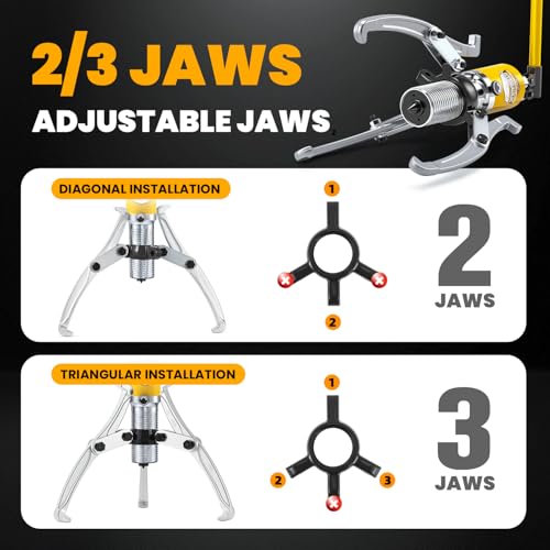 NEWTRY 10 Ton Hydraulic Gear Puller Kit, Wheel Bearing Pulling Separator, 3 Jaw Puller, Vertically & Horizontally, w/Case, Heavy Duty Mechanical Repair - size: 10 Ton