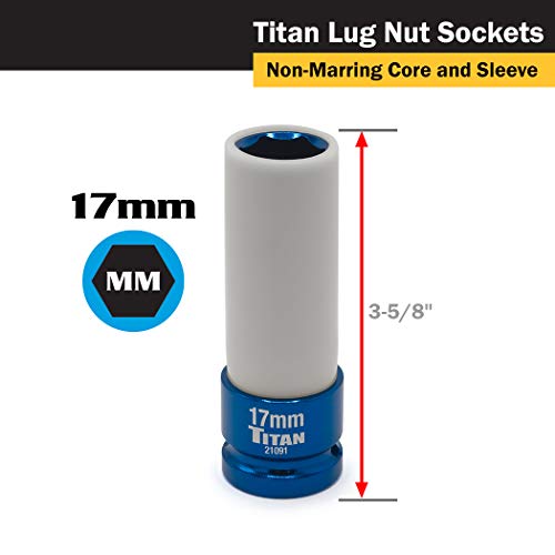 Titan 21183 3-Piece 1/2-Inch Drive Non-marring Impact Deep Lug Nut Socket Set, Includes 17mm, 19mm, and 21mm - size: 3pc Set