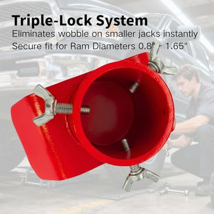 Adjustable Bottle Jack Adapter with Triple-Lock, Secure Wobble-Free Fit for 2T-12T Bottle Jacks, Heavy Duty 1/4" Steel Saddle for 3" & 4" Axle Tubes on RV, Truck, Trailer - color: Red