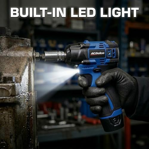 ACDelco G12 12V Brushless 3/8" Cordless Impact Wrench Dual-Battery Kit, 140 ft-lbs, 190 Nm, 3600 RPM, 4-Mode Control, Ultra-Compact 5", Includes (2) Li-ion Batteries & Charger - ARI12186-3-P2