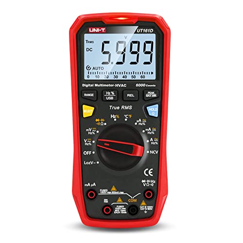 UNI-T Multimeter Kit UT161D, 1000V AC DC Volt Ohm Meter Capacitor Tester Frequency Meter True RMS 6000 Counts USB Transmission LOZ ACV Temperature Measurement - size: UT161D Multimeter