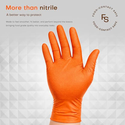 SUPER+ HEAVY DUTY Nitrile Gloves 8 Mil Diamond Texture Disposable Chemical Resistant Powder &Latex Free Food Safe Orange 50Ct - color: X-large (Orange)