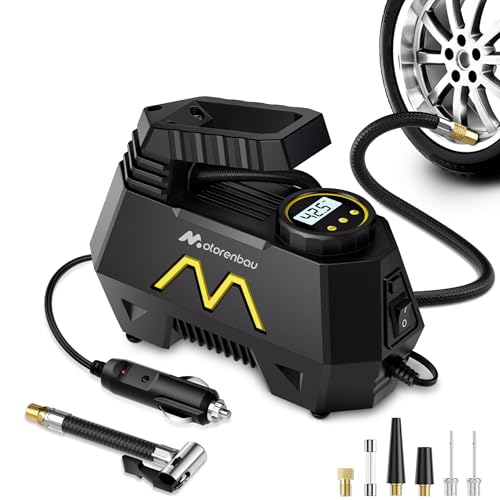 Tire Inflator Portable Air Compressor, Air Pump for Car Tires, 9.84Ft Cord-12V DC-Powered Auto Pump with Digital Pressure Gauge, LED Light-Car Accessories for Car, Motorcycles, Bicycle, Ball, Balloons - color: Yellow