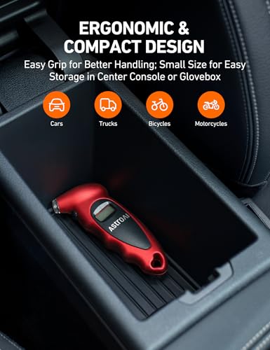 AstroAI Digital Tire Pressure Gauge 150 PSI, Industrial Tire Gauge Calibrated to ANSI B40.7 +/-1PSI, AAA Batteries, for Light Trucks, Pickup Trucks, SUVs, Cars Red, 2 Pack - color: Red, size: 2Pack