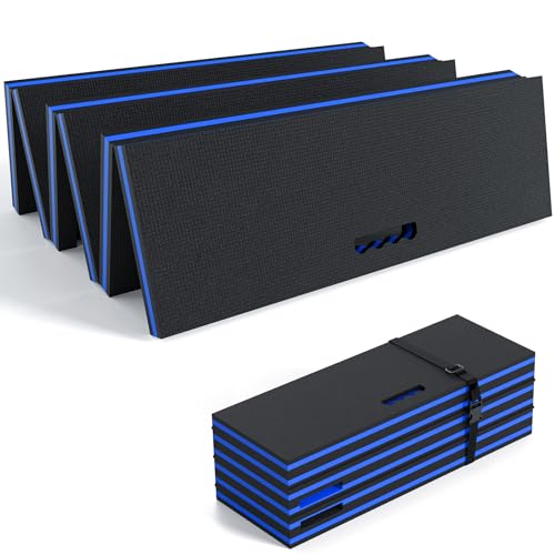 22.8" Wide Mechanic Mat, Foldable EVA Mat with Magnetic Tool Compartments, Waterproof Mechanic Kneeling Pad with Handle for Garage Workshop Repairing Gardening, 46.5"x 22.8" x1.0", Black & Blue - color: Black & Blue, size: 22.8"W