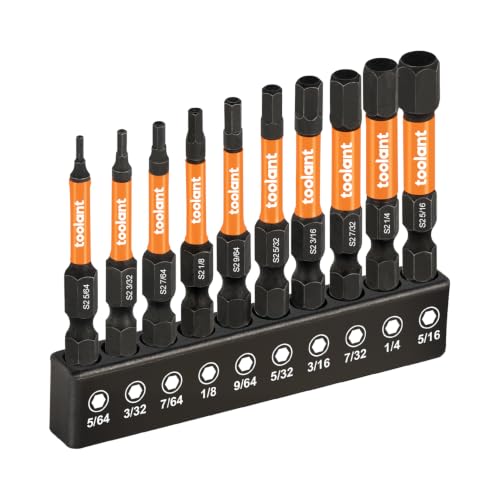 toolant 10pcs (SAE) 1/4" Hex-Shank S2 Steel Hex Bits Set, CNC Machined Tips with Magnetism, 2" Long with Storage Box - size: 5/64"-5/16"(10pcs)