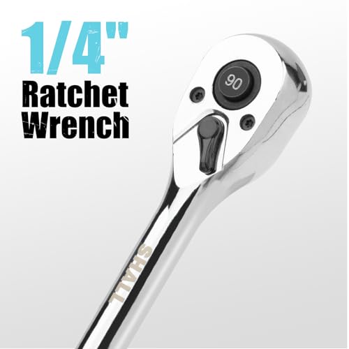 SHALL 1/4-Inch Drive Ratchet, 90-Tooth Quick-Release Ratchet Wrench, Reversible, Full Polished, Chrome Alloy - size: 1/4"