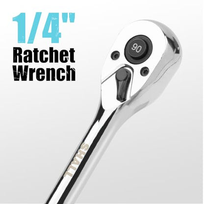 SHALL 1/4-Inch Drive Ratchet, 90-Tooth Quick-Release Ratchet Wrench, Reversible, Full Polished, Chrome Alloy - size: 1/4"