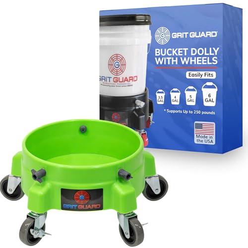 Grit Guard Bucket Dolly with Wheels - Rolling Detailing Wash Bucket with 5 Wheels and 2 Locking Casters Compatible with 2.5, 4, 5 and 6 Gallon Buckets (Green, 3" Grey Casters) - Made in the USA - color: Green, size: 3" Grey Casters