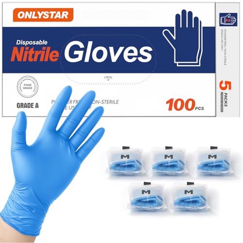 5-Mil Disposable Nitrile Gloves for Cooking Food Prep,100Pcs + 5 Bonus Travel Packs Blue Medium, Food Grade, Latex Free, Powder Free, Textured Grip for Household Cleaning, Crafts, Hair Dye - color: Blue(110 Pcs), size: Medium