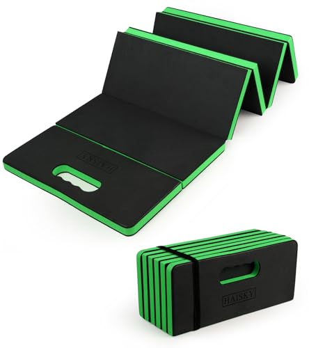 Foldable Mechanic Mat Kneeling Pad, Extra Thick Density EVA Foam Portable 5-Fold Kneeling Mat, 45" x 16" for Working Under Car, Gardening, Yardwork, Workshop Repairing, Camping - color: Green & Black