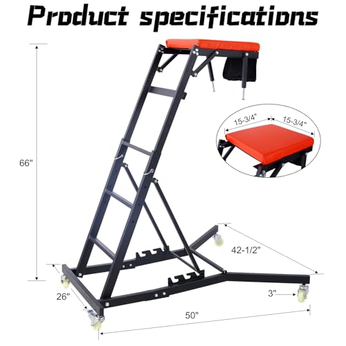 Adjustable Automobile Topside Creeper 42.5"-66" High Range with Wheels & Tool Pouch & Padded Deck, 330 Lbs Capacity, Foldable Automotive Engine Creeper for Trucks Garage Auto Repair Maintenance