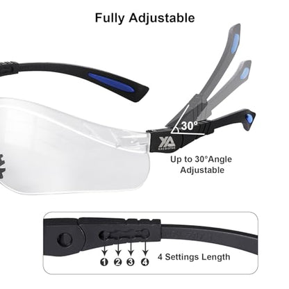 xaegistac Shooting Glasses Anti Fog -Shooting Range Eye Protection | Adjustable Safety Glasses with Z87.1 Certificated Impact Reistance - color: Black Blue Frame Clear Lens
