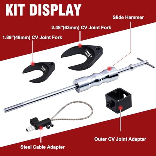 CXRCY Inner CV Axle Puller with 63mm 48mm CV Joint Fork and Outer CV Joint Adapter Steel Cable Adapter，CV axle Removal Tool with 5/8"-18 Slide Hammer