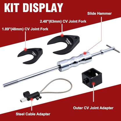 CXRCY Inner CV Axle Puller with 63mm 48mm CV Joint Fork and Outer CV Joint Adapter Steel Cable Adapter，CV axle Removal Tool with 5/8"-18 Slide Hammer