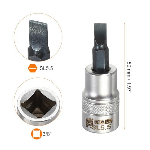 HARFINGTON 2Pcs Slotted Bit Socket 3/8" Drive SL5.5 S2 Steel Flat Head Screwdriver Drill Bits CR-V Steel Socket Adapter for Home Auto Axle Hex Nuts Bolts Repair - size: 3/8" Drive SL5.5