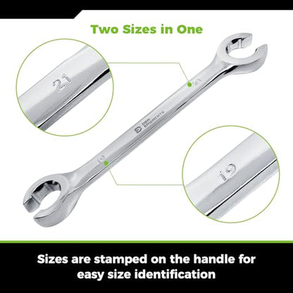Der Erwachte Flare Nut Wrench Set, Standard & Metric, 10-Piece, 1/4" to 7/8'' & 8-21mm, CR-V Steel, Brake Line Wrench Set with Organizer Pouch - size: 10PC SAE&METRIC