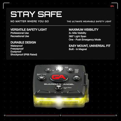 Guardian Angel Micro Safety Light - Yellow Front & Yellow Rear | Beacon Device. Rechargeable, magnetic, hands-free wearable & mountable. For Dog Walking, Cycling, Hiking, Camping & More. - color: Yellow/Yellow