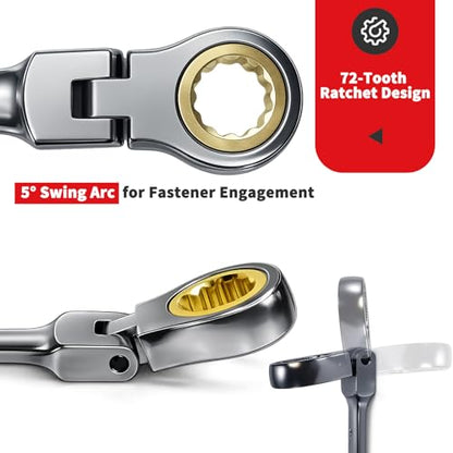 Professional Ratcheting Wrench Set,22-Piece SAE&Metric Combination Ratchet Wrenches 72-Tooth Reversible Mechanism,Premium Chrome Vanadium Steel Flex Head Wrench Set for Mechanics and Automotive Repair