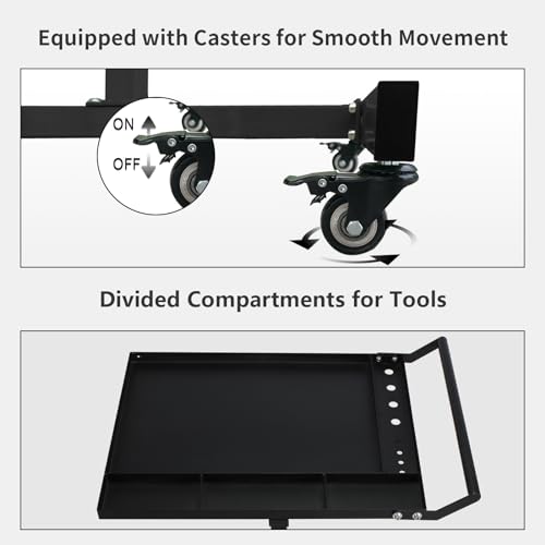 Rolling Tool Tray with Wheels,30×20 in Tear Down Work Table,220lbs Capacity Mechanics Rolling Work Table for Garage,Shop,DIY (Black) - size: Black