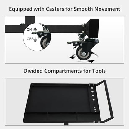 Rolling Tool Tray with Wheels,30×20 in Tear Down Work Table,220lbs Capacity Mechanics Rolling Work Table for Garage,Shop,DIY (Black) - size: Black