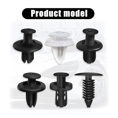 gunhunt 100 PCS Car Bumper Bolt Fastener Set, 6 Types of Door Panel Push Retainer Replacement HE26 with 6" Removal Tool, Bumper Push Retainer Clip Rivet Kit, Universal for Most Cars (White & Black)