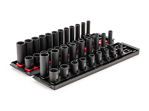 TEKTON 3/8 Inch Drive Impact Socket Set, 42-Piece | SID91217 | Rail and Tray Storage, (5/16-3/4 in., 8-19 mm) - size: 42-Piece (5/16-3/4 in.)