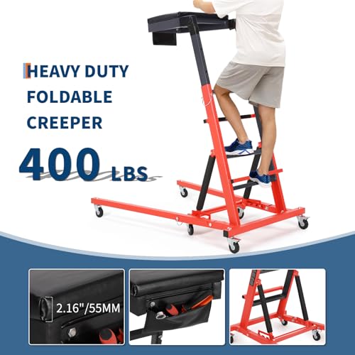 Top Automotive Creeper,Engine Topside Creeper with Adjustable Height 49.21 in to 68.89 in, 400 LBS Capacity High Topside Creeper,6 Swivel Caster Wheels, Heavy Duty Foldable Garage Creepers for Auto | 400 LBS Capacity High Mechanic Creeper, 6 Swivel Caster