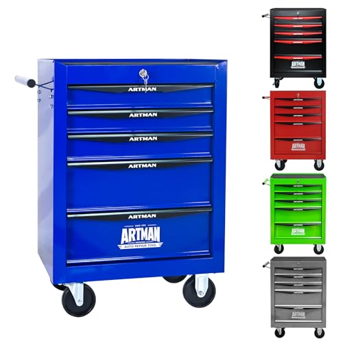 5-Drawer Rolling Tool Chest, Lockable for Garage, Blue | Mobile Mechanic Tool Cabinet with Ball Bearing Slides, Heavy Duty Metal Tool Box Organizer for Storage - color: Blue, size: 5-Drawers