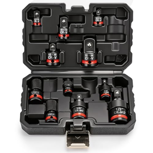 11PC Socket Adapter Set, Drill Bit Socket Adapters, CR-V and CR-MO | Complete 11pcs swivel impact socket set, 360° , reach narrow & blocked bolt positions easily for auto maintenance