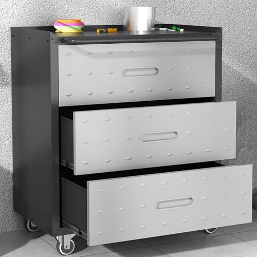 Metal Mobile Tool Storage Cabinet with Wheels,Heavy Duty Rolling Tool Cabinets for Garage,Metal Storage Cabinets with 3 Drawer,Assembly Required - color: Black/Gray, style: 3 drawer with wheels