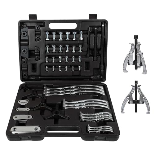 Angchun Gear Puller Set, 3" 4" 6" 8" Bearing Puller Kit Bearing Separator 2 Jaw & 3 Jaw Puller Set with Reversible Jaws Heavy Duty Gear Hub Pulley Puller Tool for Pulley Gear Bearing Flywheel Removal