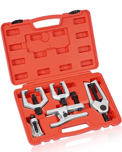 DAYUAN 5Pcs Professional Front End Service Tool Kit Ball Joint Separator | Removes Ball Joints Tie Rods & Pitman Arms Puller, Heat Treated Alloy Steel, Storage Red Case, Fits Most Cars & Light Trucks - color: Red