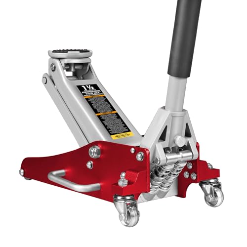 BIG RED AT815016LR Torin Hydraulic Low Profile Aluminum and Steel Racing Floor Jack with Dual Piston Quick Lift Pump, 1.5 Ton (3,000 lb) Capacity, Red - color: Red, size: 1.5 Ton (3,000 lb), style: Aluminum and Steel