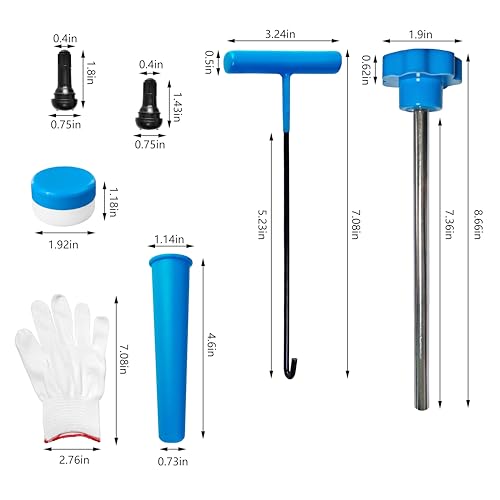 Tire Valve Stem Core Replacement Tool Kit - Quick Change Tool for Cars, Trucks, ATVs and Motorcycles, with 4 pcs TR413, 4 pcs TR412 Valve Stems, Grease and Gloves - size: TR412&TR413