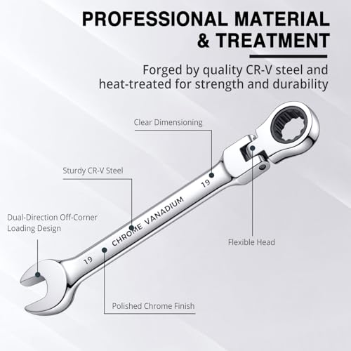 16PCS Flex Head Ratcheting Wrench Set, 6-24 mm Metric Combination Wrench Set with Roll-Up Pouch, 72-Tooth Chrome Vanadium Steel, Professional Tool for Automotive Repair and Home Maintenance - size: 16-pcs + Red Pouch