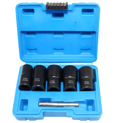 DPTOOL Bolt Nut Extractor Socket Set 17mm 19mm 21mm 22mm 24mm | 6pcs Lug Nut Remover Socket Set Wheel Locking Stripped Nut Extractor Old Rusted Damaged Emergency Bolt Remove Twist Socket - size: 6PC